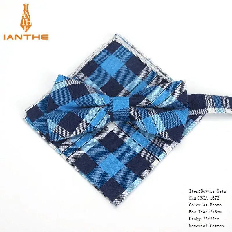 Бант в клетку, классический хлопок, жаккард, тканый мужской галстук-бабочка с карманом, квадратный носовой платок, костюм, клетчатый галстук - Цвет: IA1672