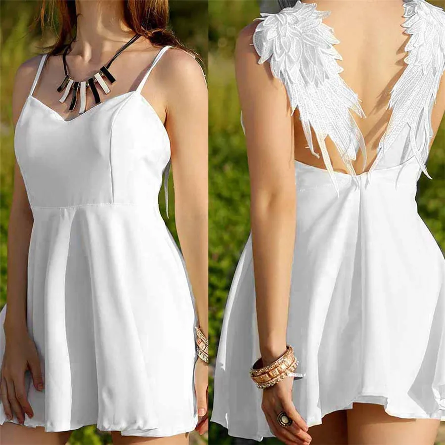 

Women Sexy backless V-Neck White Angel Wings beach Backless Mini Dress Sexy Fashion Hot Sales Dresses Wolovey#25