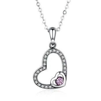 

925 Sterling Silver Necklace Pendant Amethyst Trend Personality New Sterling Silver Inlaid Heart-Shaped Best Wedding Jewelry New