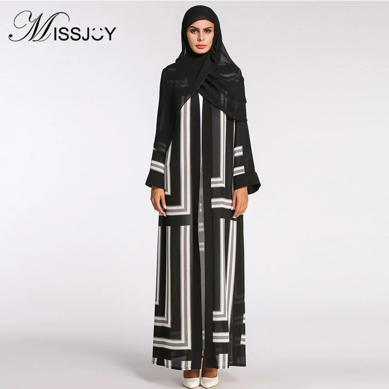 MISSJOY осень 2018 г. Исламская одежда Мода темперамент мусульманских для женщин Арабский длинный рукав кардиган Хит Цвет Лоскутные Платья
