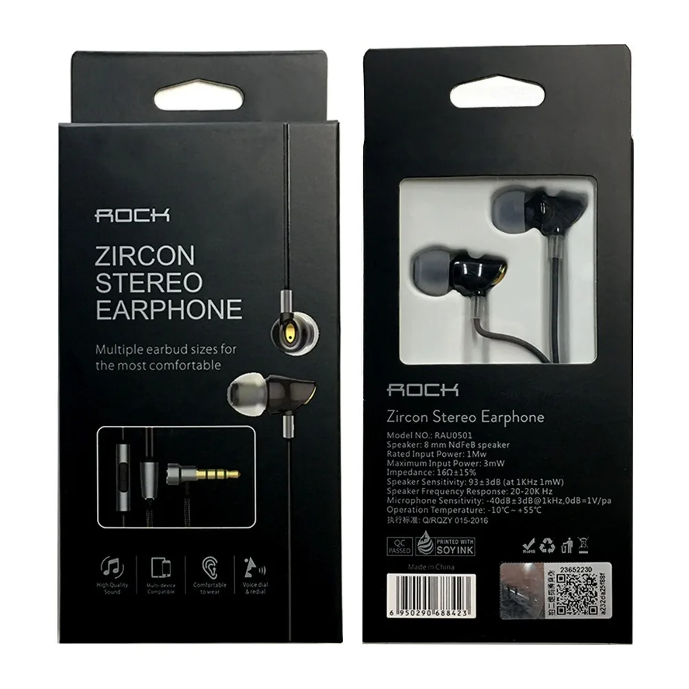 Rock In-Ear Zircon Nano стерео наушники 3,5 мм гарнитура AUX с микрофоном сбалансированные наушники с иммерсивными басами для iPhone Sumsung Xiaomi