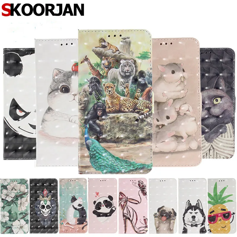Для Fundas Xiaomi Mi A2/6X чехол кожаный бумажник флип Магнитная кошка собака окрашены