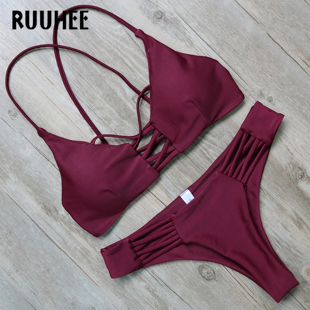 

RUUHEE Solid Bikini Swimwear Women Swimsuit 2017 Bikini Set Sexy Bathing Suit Push Up Beachwear With Pad Swimming Suit For Women