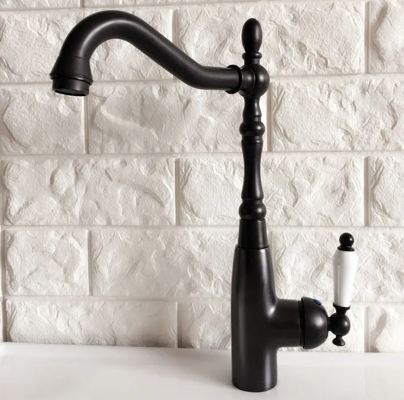 Kitchen Wet Bar Bathroom Vessel Sink Faucet Black Oil Rubbed Bronze One Handle Swivel Spout Mixer Tap Single Hole mnf379