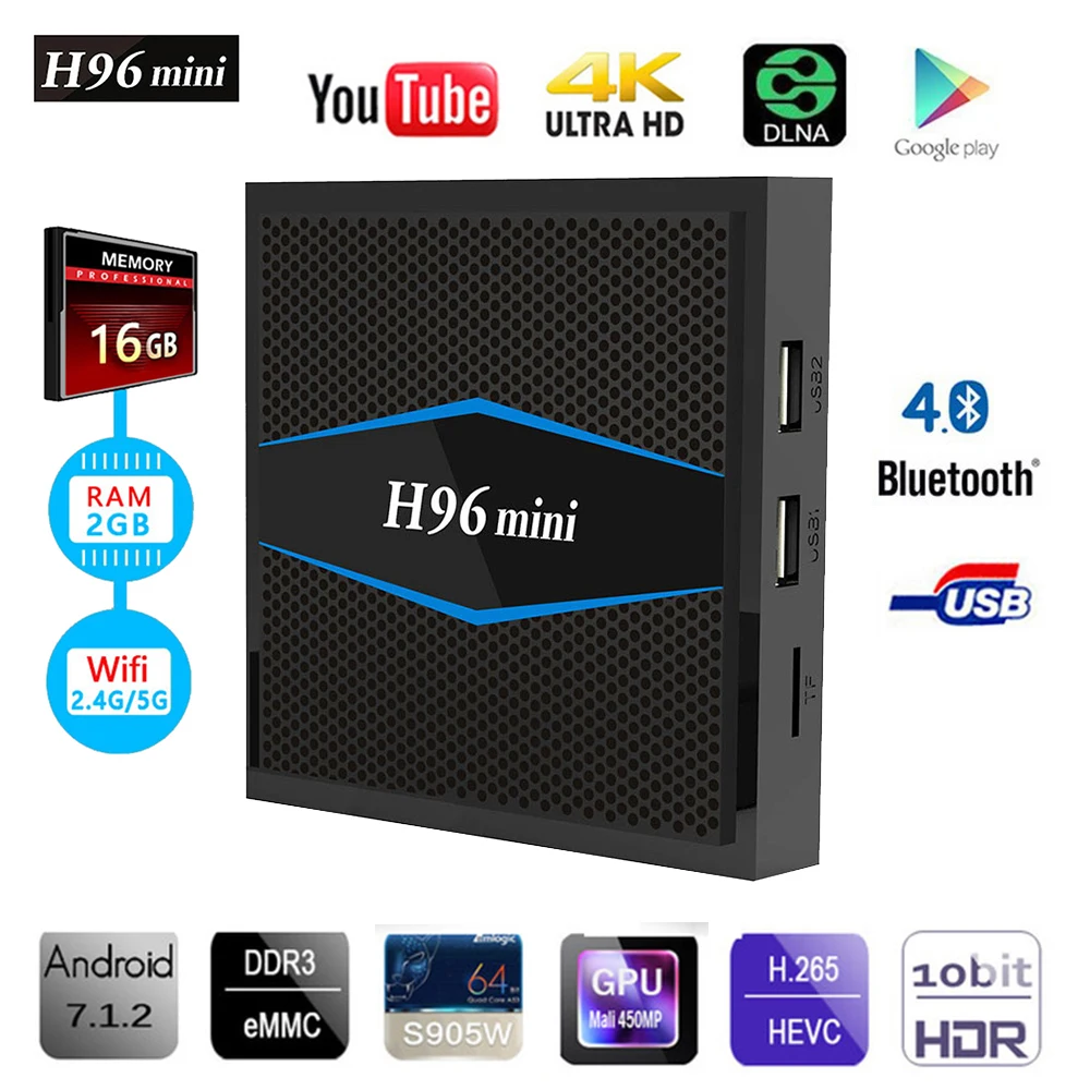 

Android TV BOX H96mini Android 7.1.2 Amlogic S905W 2GB 16GB BT 4.0 5G WiFi H.265 UHD 4K Smart TV BOX H96 Mini Media Player