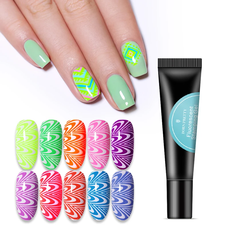 

BORN PRETTY 8ml Neon Fluorescent Stamping Gel Polish for Nail Stamp Plates Soak Off UV Gel Varnish Pell Off Needed For Nail DIY