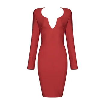

2019 New Autumn Dress Long Sleeve V-neck bodycon Party Women Bandage Dress Vestidos