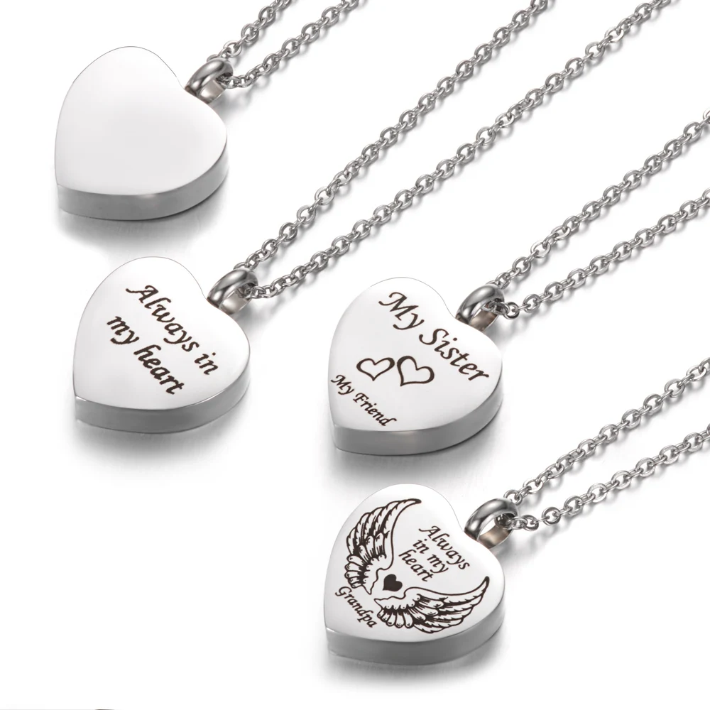 

Heart Shaped Alawys in My heart Memorial Urns Necklace Human/ Pet Ash Casket Cremation Pendant Stainless Steel Jewelry