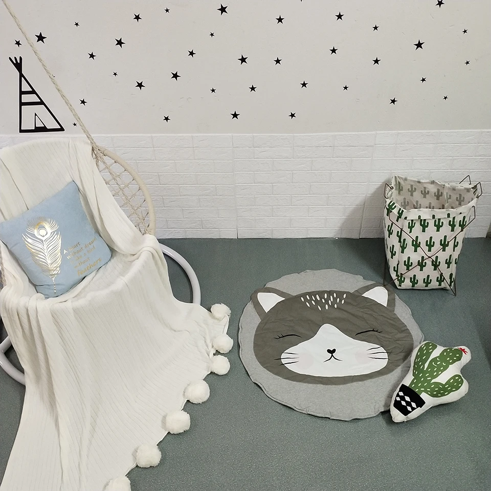 90 см Животные Дизайн Коврики для игр дети ползают ковер пол детское постельное белье одеяло хлопок игровой коврик Детская комната украшения