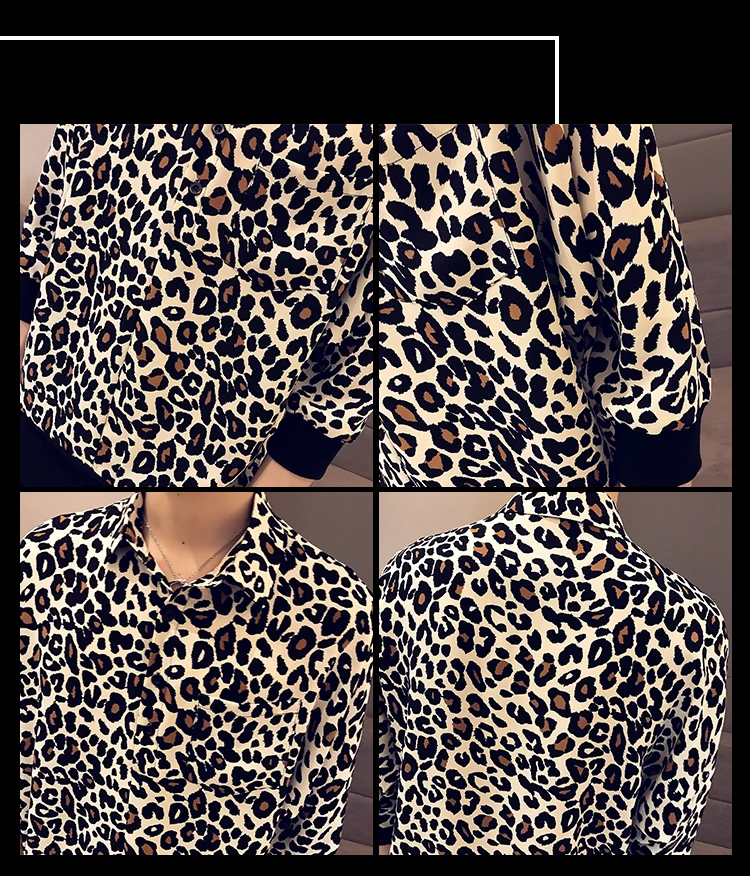 YASUGUOJI Новый 2019 Летняя мода High Street однобортный рубашка для мужчин свободные Leopard Printi рубашка s Половина рукава платье рубашки