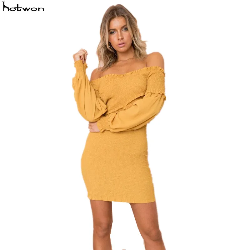 

Off Shoulder Long Sleeve Burgundy Ruffle Summer Dress 2018 Women Sexy Slim Bodycon Mini Evening Club Dresses
