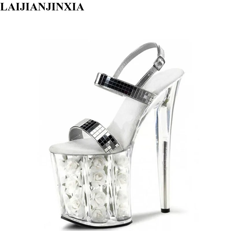 LAIJIANJINXIA/новые стильные гладиаторы на платформе Для женщин с открытым носком 20 см на высоком каблуке обувь с украшением в виде кристаллов на