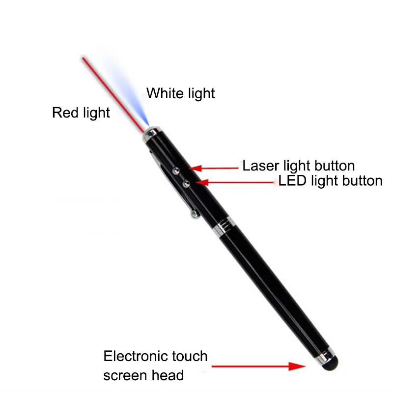 1 шт., 4 в 1, сенсорный экран, емкостные металлические шариковые ручки, стилус, светодиодный светильник, лазерная указка, офисные, школьные, деловые принадлежности