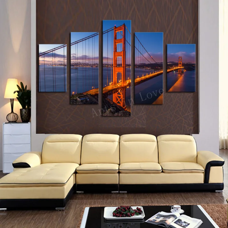 Bridge 5 Panels/Set Large HD Picture Canvas Modern Artwork Wall ...