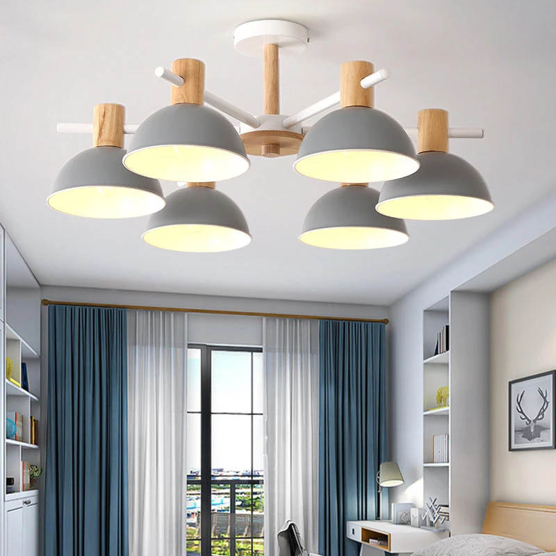 

Solid Wood Chandelier For Living Room bedroom Iron color Lampshade LED Chandelier Lighting Lustres Para Sala De Jantar Home Lamp