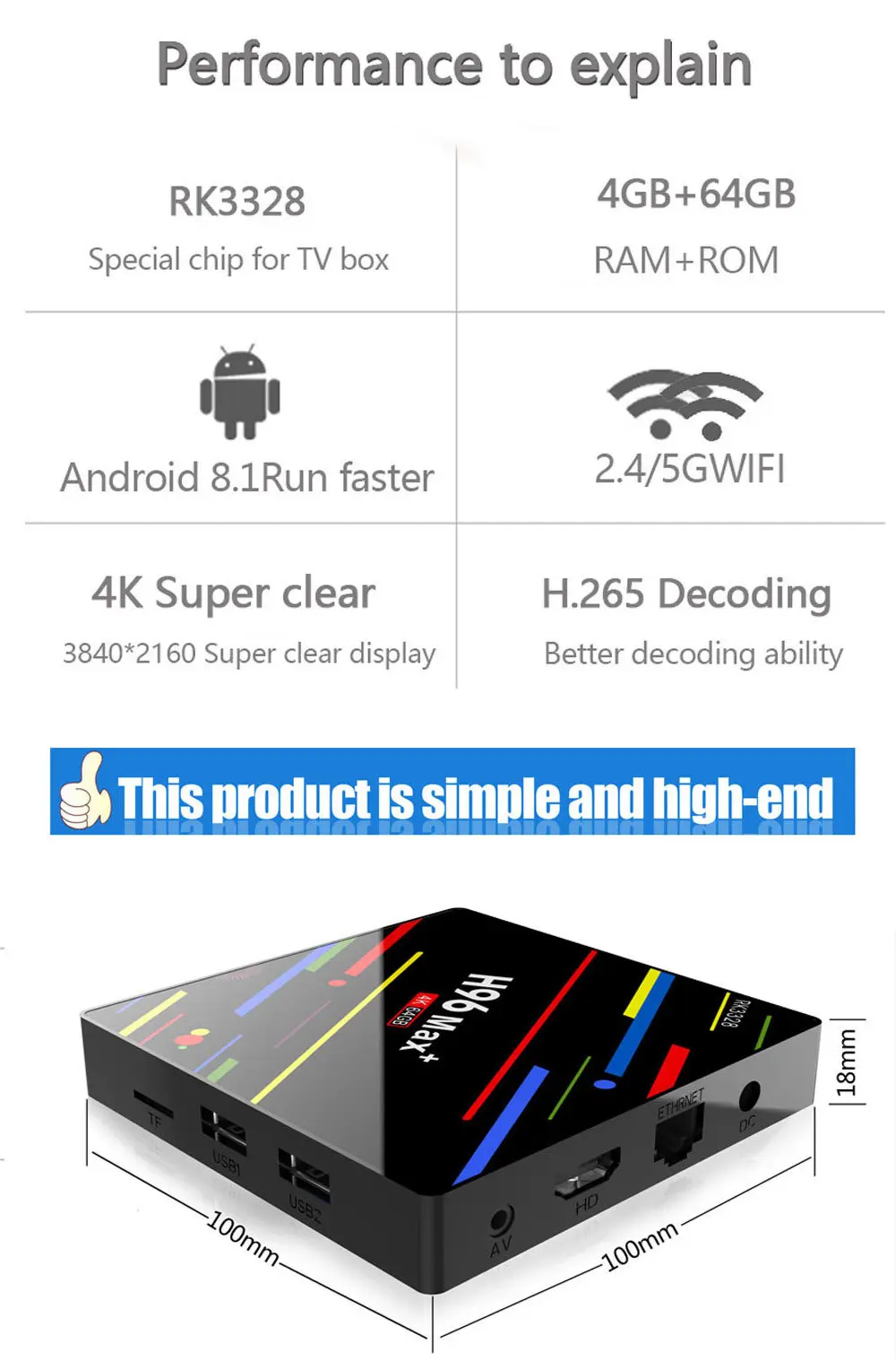 H96 MAX Plus tv BOX Android 8,1 RK3328 4 ГБ 32 ГБ 64 Гб двойной Wi-Fi 2,4 г 5 г 4 К 4096x2160 Android комплект верхней коробки дистанционного управления