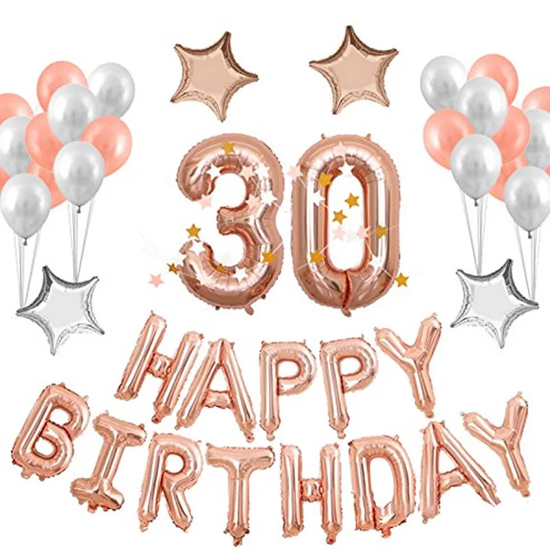 

16 18 21 30st Rose Gold Balloon 40inch with Happy Birthday Banner and Latex balloons for Party Decorations Supplies