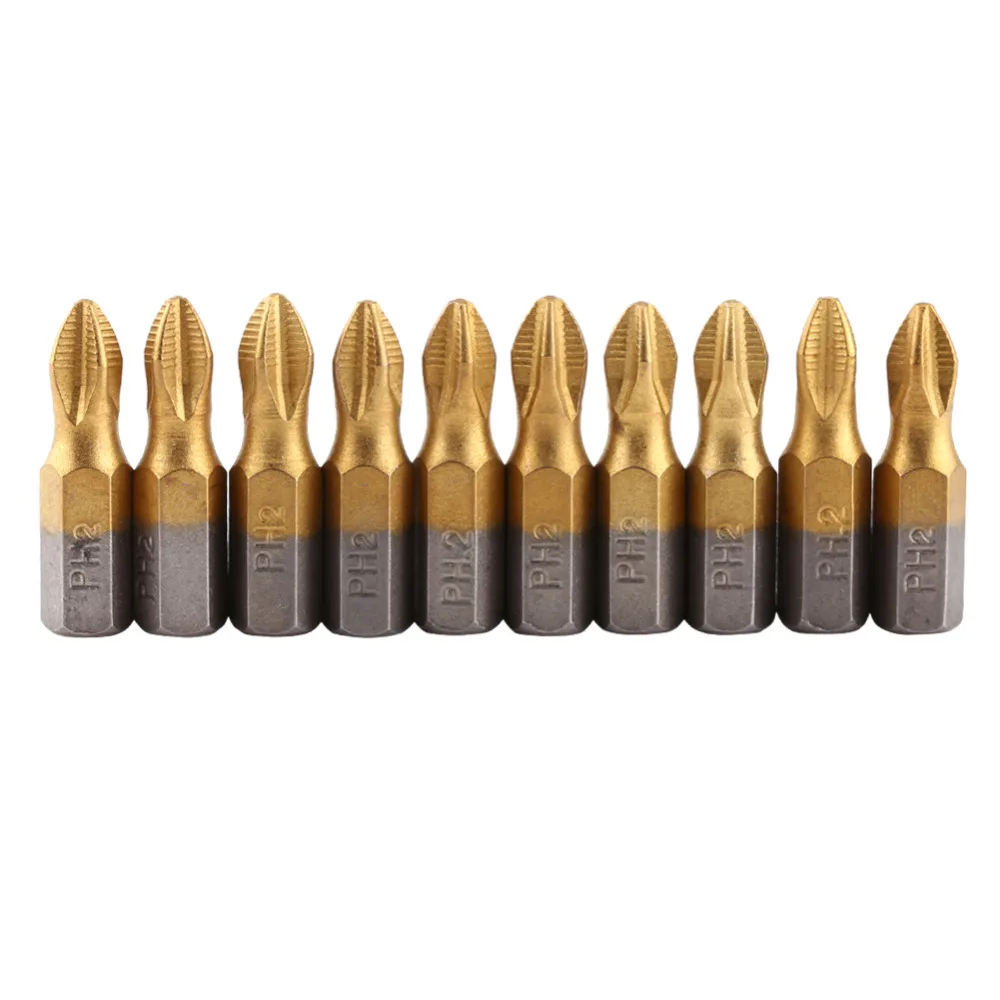 

10Pcs/sets Magnetic Screwdriver Bit Titanium Coated 1/4"Hex Shank PH2 Antislip Screwdriver Bits Set Durable Wholesale