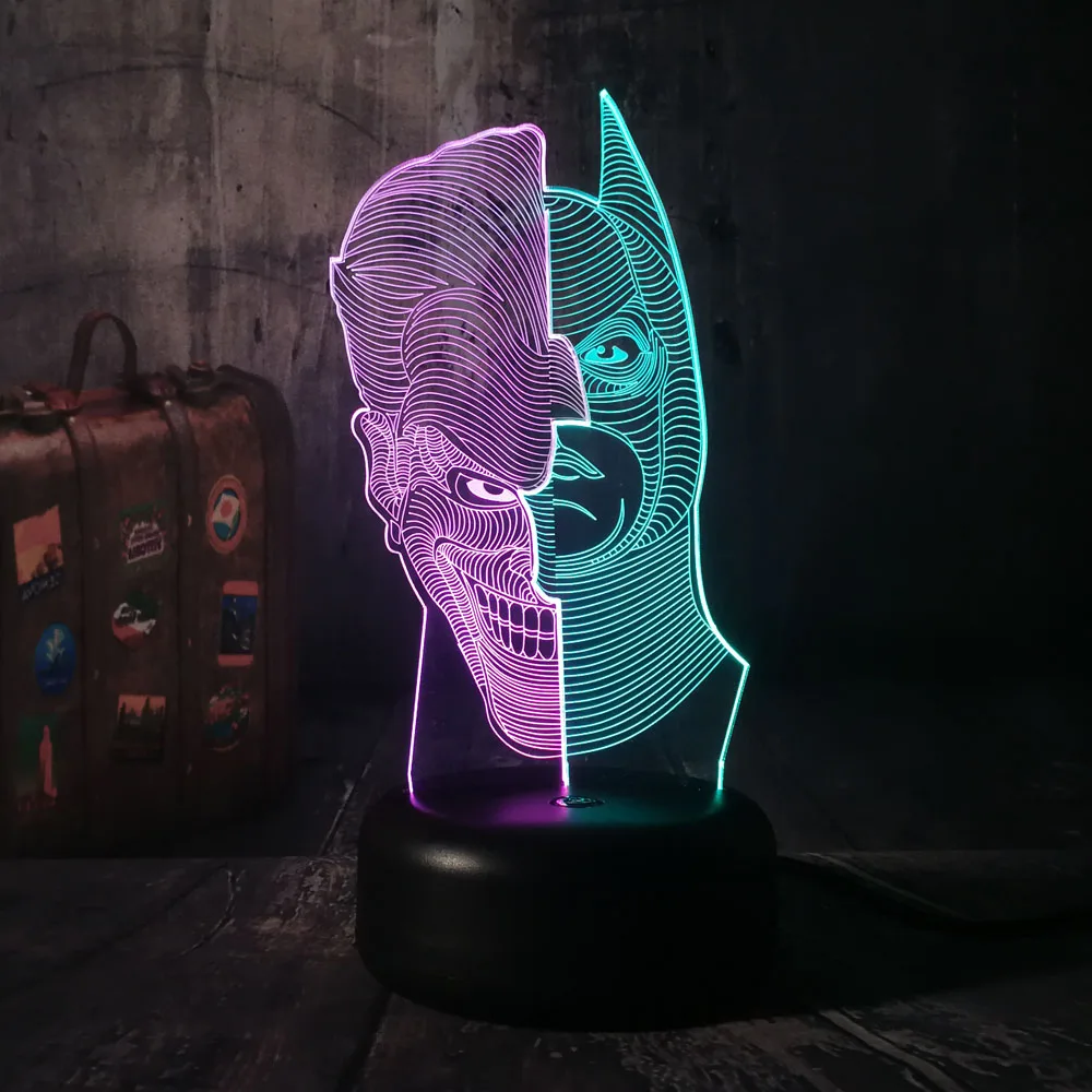 DC Бэтмен и клоун 3D светодиодный RGB ночной Светильник смешанные двойной Цвет 7