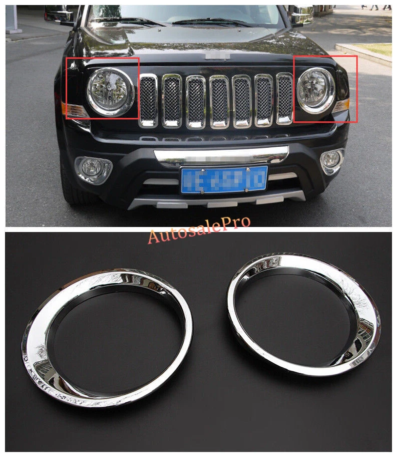 ABS Chrome Front Head Light Head Lamp Cover Trim 2pcs for Jeep Patriot
