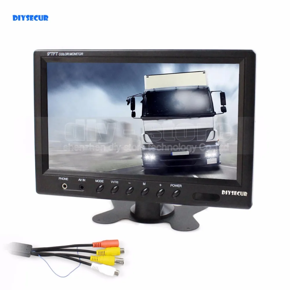 DIYSECUR 9 inch TFT LCD Monitor Display Rear View Monitor Screen with BNC / AV Input Remote Control DVD VCR Monitoring System