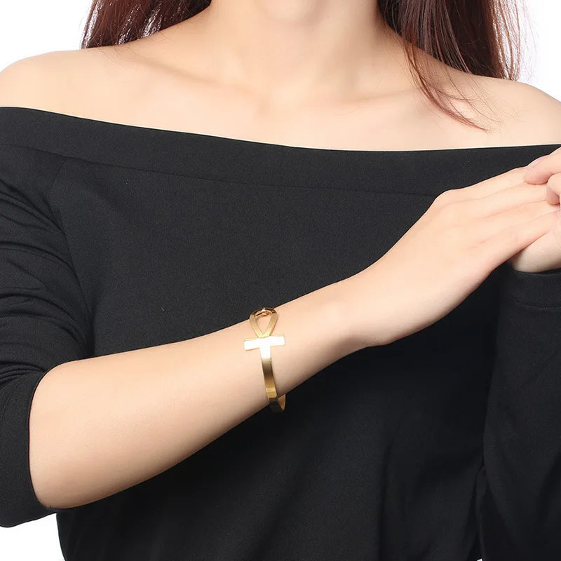 Шикарный Дизайн Египетский крест АНК Нержавеющая сталь дамы браслет в золотой тон манжеты браслет Стильный браслеты Brazalet ювелирные изделия