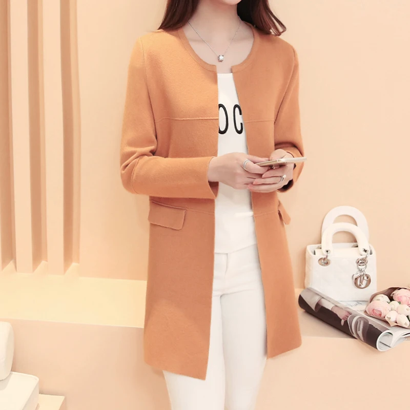 Куртка весна и осень платье новая Корейская версия средней длины свободный студенческий вязаный кардиган Женская мода - Цвет: yellow