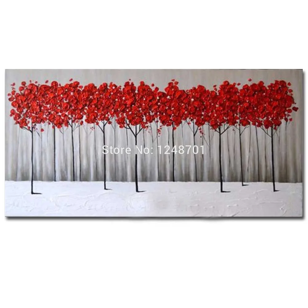 

Hand Painted Abstract Thick Texture Impasto Red Tree Oil Painting On Canvas Landscape Wall Picture Living Room Home Wall Decor