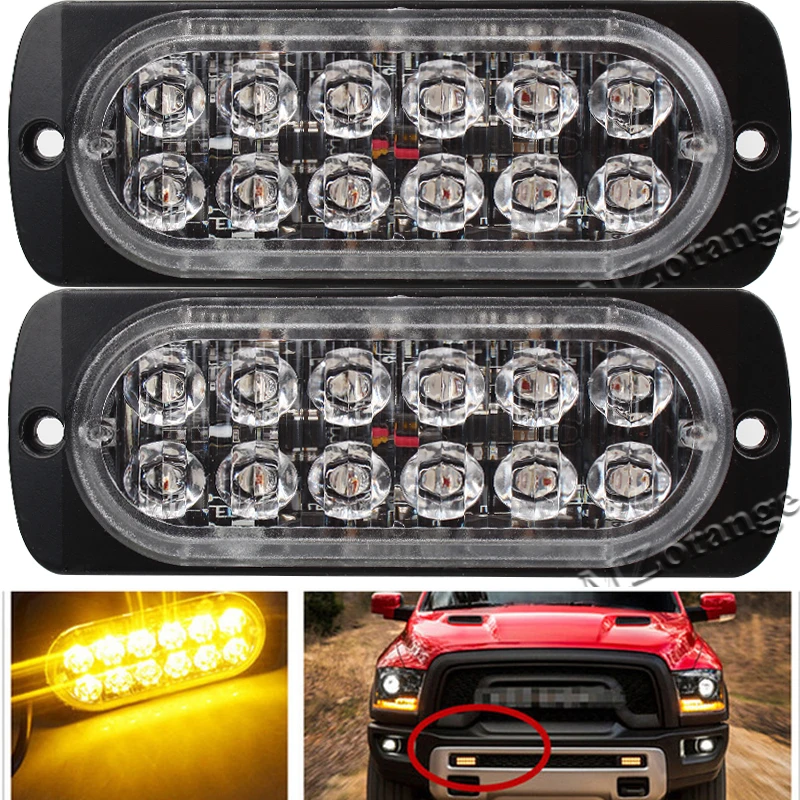 

MZORANGE Car Truck 12LED Emergency Strobe Flashing Warning Police Light Ultra-thin 12V 24V 36W High Power Red Blue Orange Amber