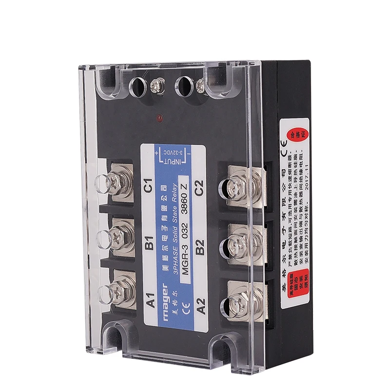 

60A DC control AC SSR three phase Solid state relay (MGR-3 032 3860 Z) With protective cover Solid State Relay 3-32V DC 380V AC