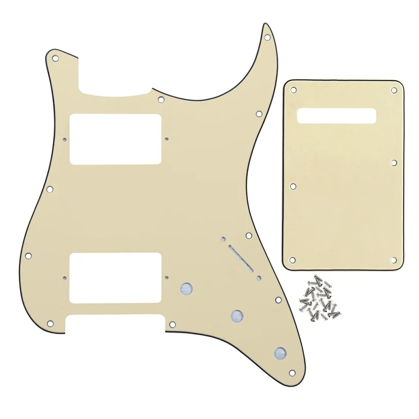 FLEOR набор из 11 отверстий HH электрогитара Pickguard Script Plate& Back Plate& Шурупы Для США Strat Стиль гитары запчасти - Цвет: Cream 3ply