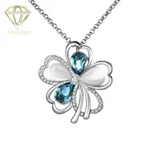 2017 New Arrival Blue Austrian Crystal Opal Stone Flower Pendant Necklace /Rose/White Gold Color Jewelry for Women