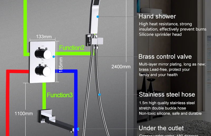 10'' Wall Mounted Shower Faucet Bathroom Rainfall Shower System Set Thermostatic Faucets Tub & Handheld Sprayer Fold Mixer Tap (13)