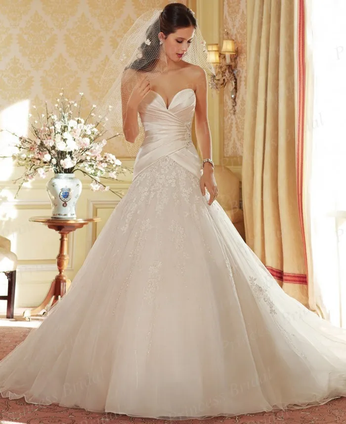 Free Shipping Grecian Style Ball Gown Sweetheart Neckline Sweep Train Tulle font b Wedding b font