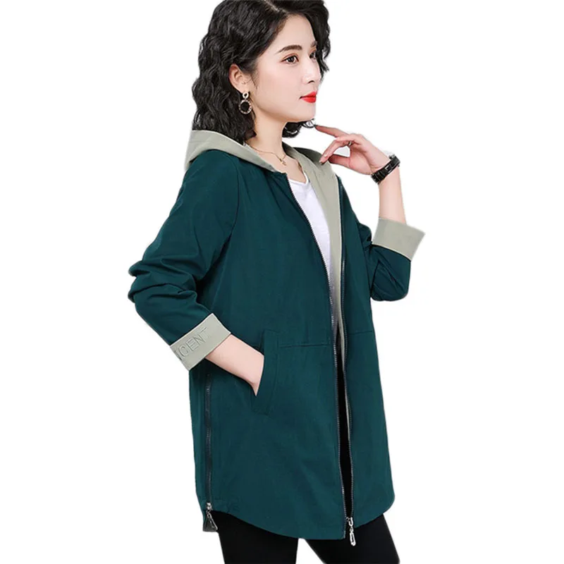 Весенне-осенняя Женская ветровка, большие размеры, тренчи, новые женские повседневные пальто, верхняя одежда, свободные ветрозащитные пальто с капюшоном, 5XL A1145