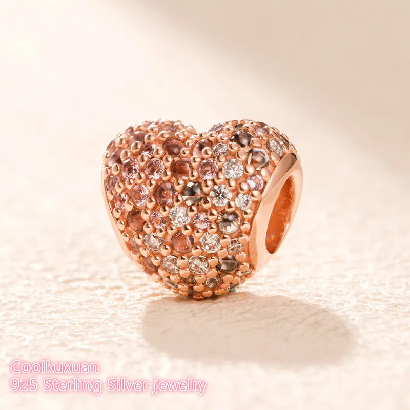 

Spring 100% 925 Sterling Silver Gleaming Ladybird Heart Charm Rose gold beads Fits Original Pandora bracelets Jewelry