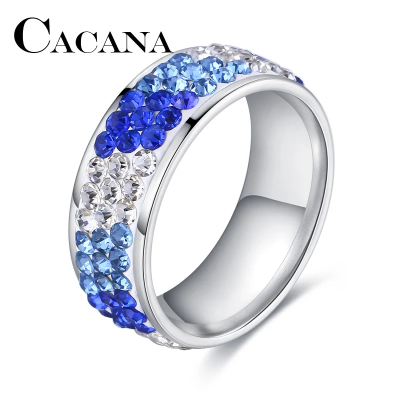 CACANA Stainless Steel Rings For Women Three Rows Cubic Zirconia Circle Engagement Personalized Custom Fashion Jewelry Rings