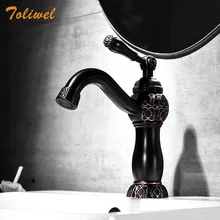 ORB Basin Faucet Hot Cold Bathroom Mixer Tap Modern Black Brass Single Handle Sink Mixer Tap Deck Mounted Basin Crane FE014T azos split faucetsoft basin brass orb cold and hot switch rotatable bathroom below counter basin balcony double handle three hol
