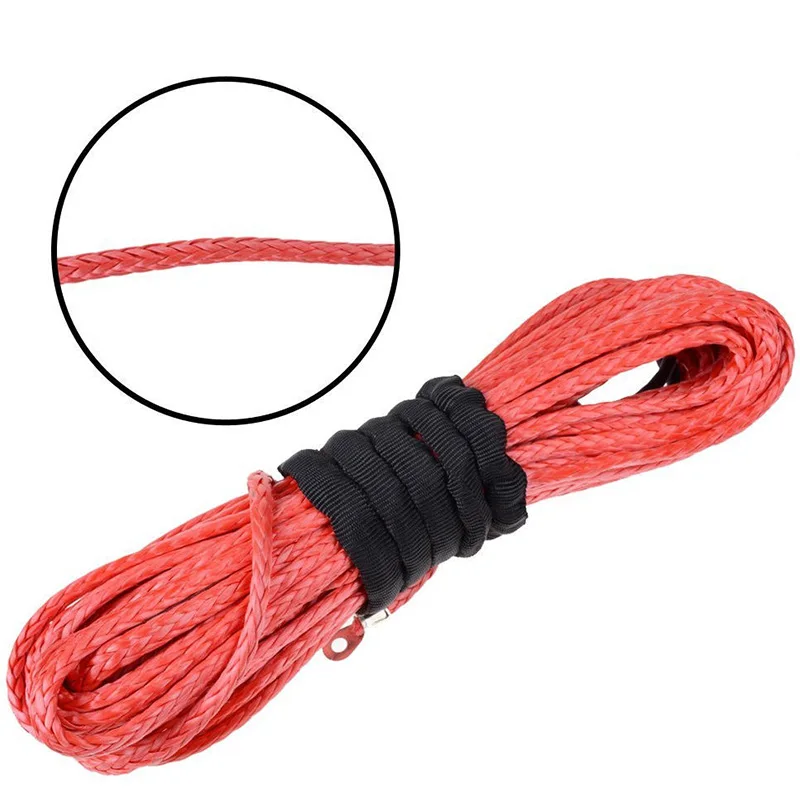 15m*6mm 1/4\'\' x 50\' 7000lbs Red Synthetic Winch Rope Cable Line With Hook for ATV UTV Off-Road