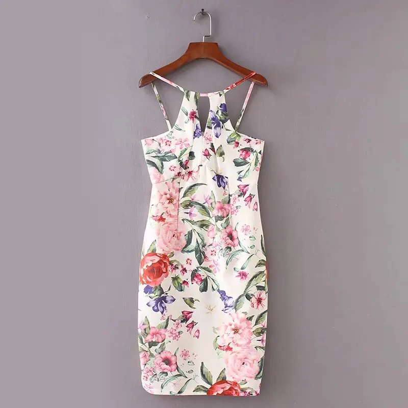 Шикарный Цветочный принт Футляр Sexy Холтер Bodycon Вечерние платье комбинация