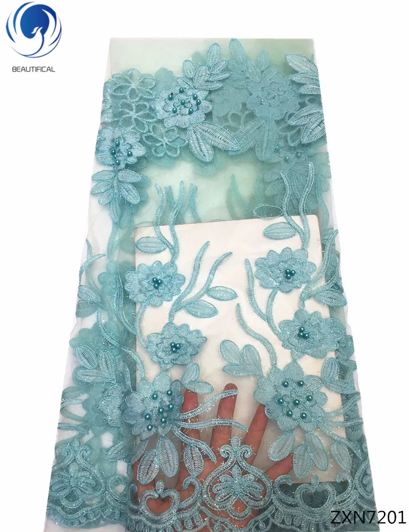 

BEAUTIFICAL african lace fabrics high quality lace dress french tulle lace fabric with beads for wedding 5yards/lot ZXN72