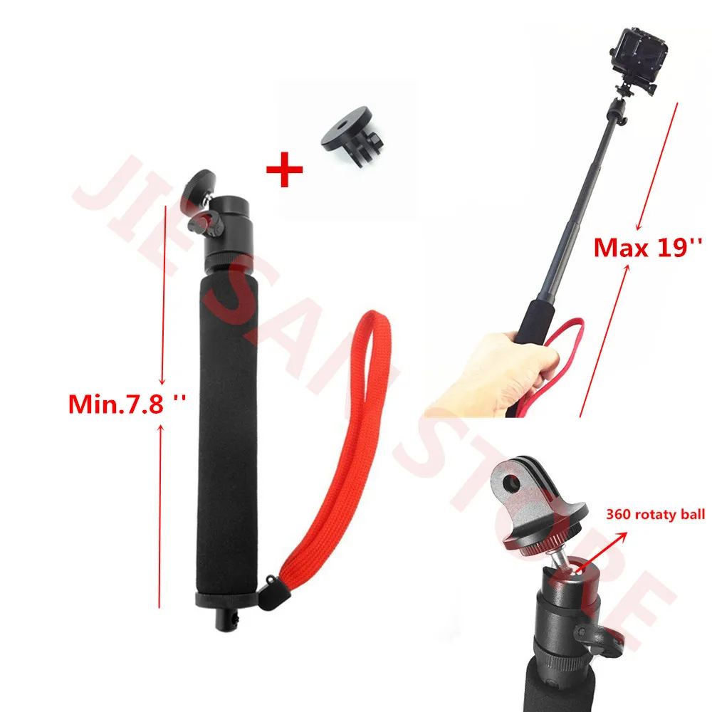 

For Go pro Aluminum Accessories 19" Extendable Handheld Monopod Tripod Adapter for Gopro Hero 6 hero 5 hero3+ 3 4 Session Camera