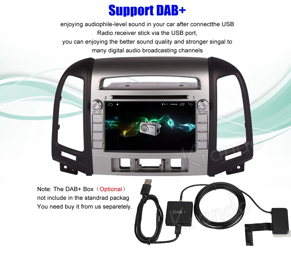 Discount Krando Android 9.0 car radio gps 2 din car dvd player for hyundai santa fe 2006-2012 3 Hole car multimedia navigation system 11