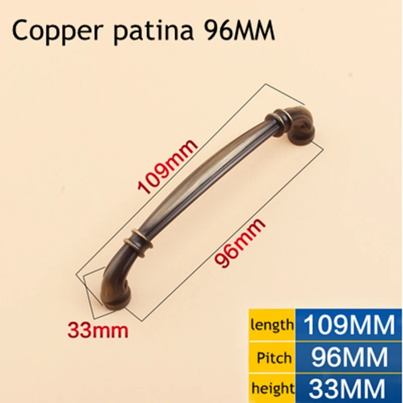 Copper patina 96MM 1 шт. европейский и американский Ретро Шкаф гардероб дверь ящик с ручками ручкой - Цвет: Copper patina 96MM