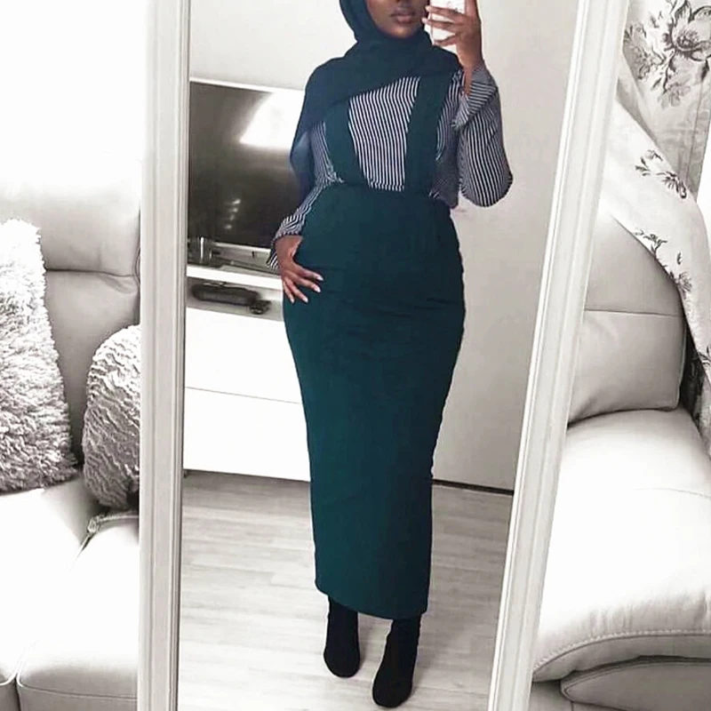 Vestidos abaya Дубай Турецкий Арабский Bodycon мусульманская юбка на подтяжках подтяжки хиджаб платье Катара Женская турецкая исламская одежда