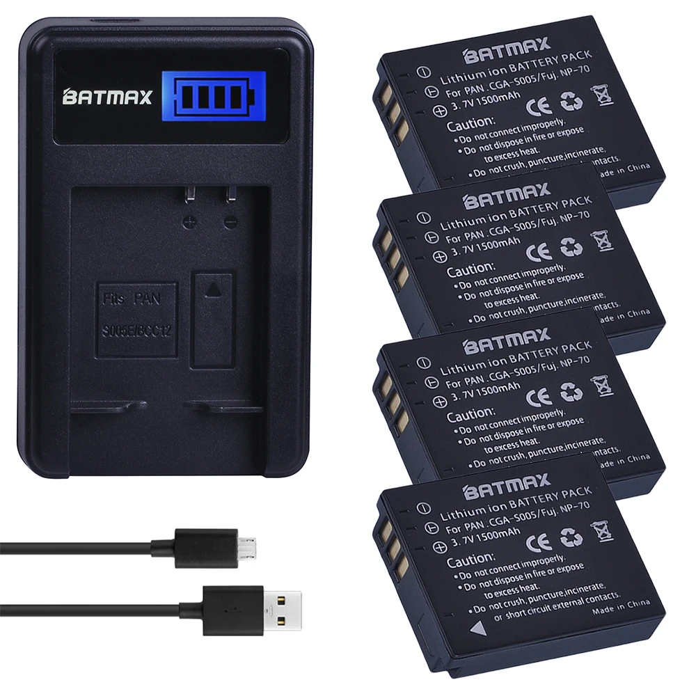 

4Pc 1500Mah CGA-S005E S005 DMW-BCC12 Battery + LCD USB Charger for Panasonic Lumix DMC-LX1 LX2 LX3 FX3 BCC12 For FUJI NP-70 DB60