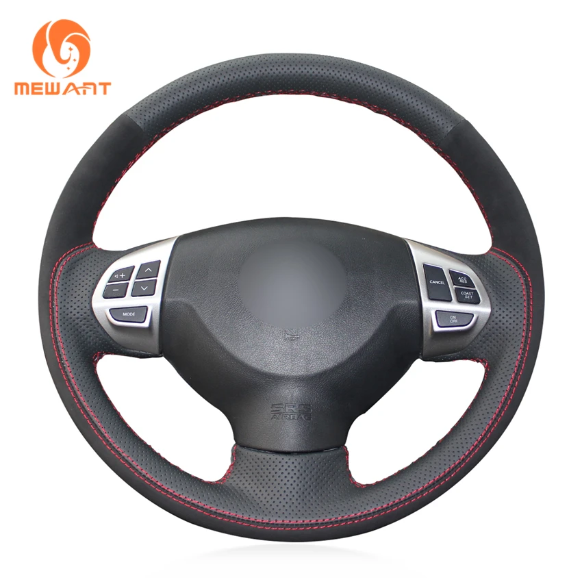 Black Genuine Leather Black Suede Steering Wheel Cover for Mitsubishi Lancer X 10 2007 2015