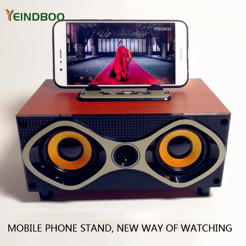 

Portable Bluetooth Speaker Wooden Wireless With mobile phone holder Stereo Music Surround Waterproof Outdoor Speaker AUX TF