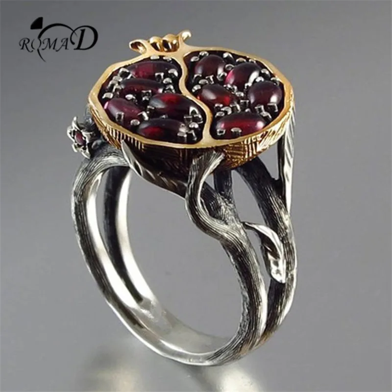 

Romad Fashion Ring Retro red garnet Europe and America Rings for Women Jewelry Ring Party and Wedding