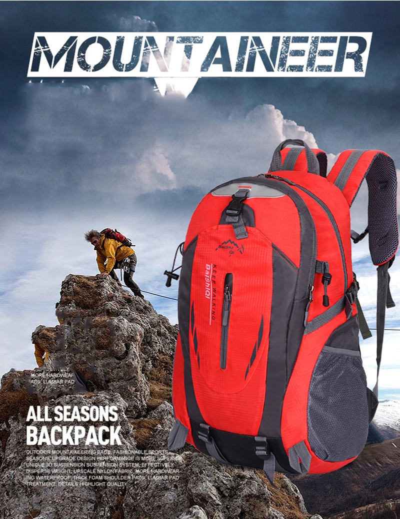 40L Waterproof Durable Outdoor Climbing Backpack Women&Men Hiking Athletic Sport Travel Backpack High Quality Rucksack (3)